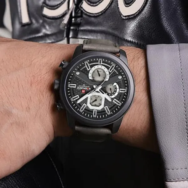 NaviForce NF9211L Chronograph Leather Strap Luminous Men's Watch – Dial Color: Black, Strap Color:  Brown  – View 4