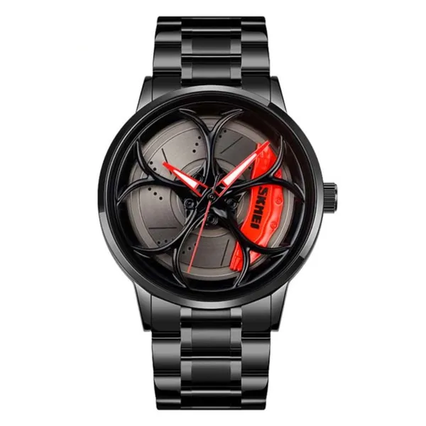 SKMEI 1990 Model-B Rolling Wheels Dial Creative Fashion Men's Watch – Dial Color: Red, Strap Color: Black – View 1