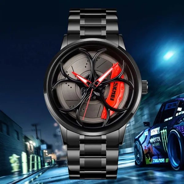 SKMEI 1990 Model-B Rolling Wheels Dial Creative Fashion Men's Watch – Dial Color: Red, Strap Color: Black – View 3