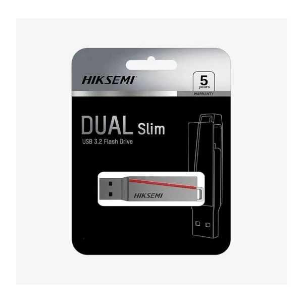 Hiksemi Dual Slim HS-USB-E307C 32GB USB 3.2 & Type-C Grey Pen Drive – Storage Capacity: 64 GB – View 3