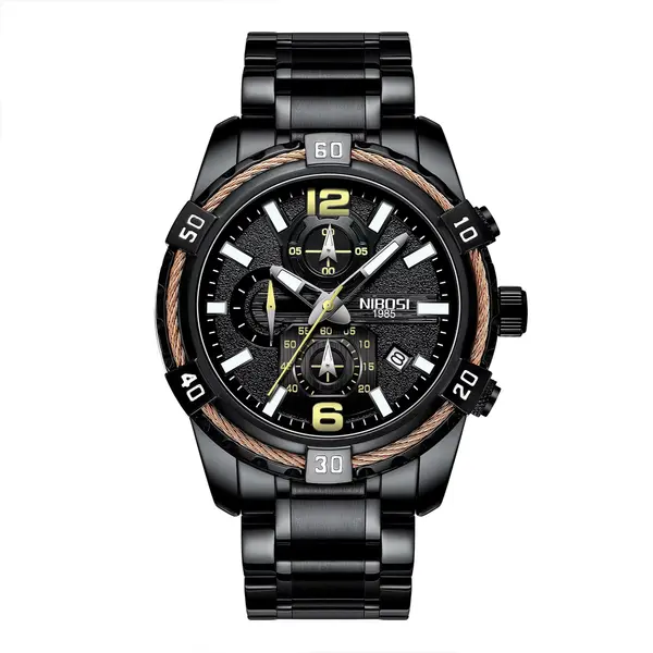 Nibosi 2335 High Quality Stainless Steel Chronograph Analog Men's Watch – Dial Color: Blue, Strap Color: Blue – View 1