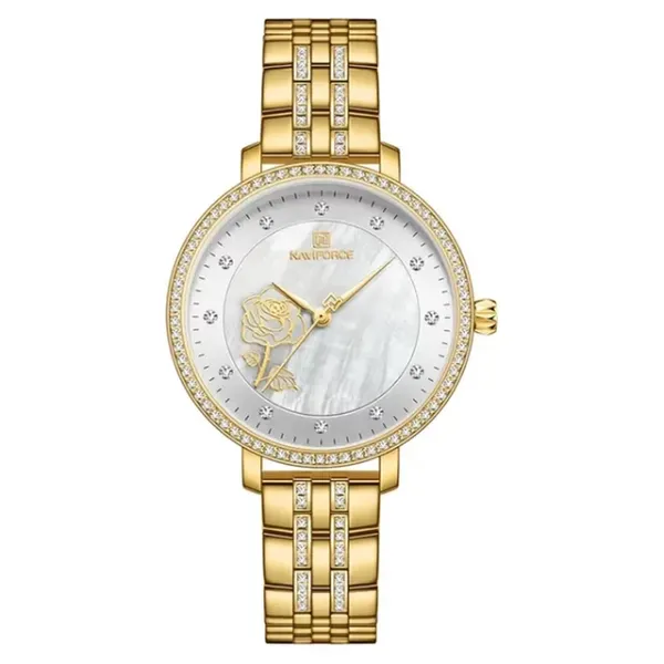 Naviforce 5017 Quartz Stainless Steel Women’s Watch – Dial Color: Silver, Strap Color: Gold – View 1