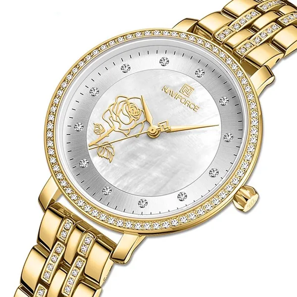 Naviforce 5017 Quartz Stainless Steel Women’s Watch – Dial Color: Silver, Strap Color: Gold – View 2