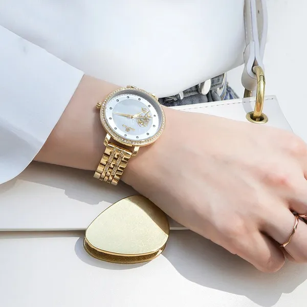 Naviforce 5017 Quartz Stainless Steel Women’s Watch – Dial Color: Silver, Strap Color: Gold – View 3