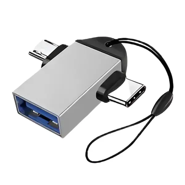 2-in-1 OTG USB 3.0 USB Devices to Micro USB & USB-C Ports Adapter – Color: Silver – View 2