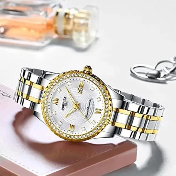Nibosi 2315 High Quality Stainless Steel Waterproof Women's Watch – Dial Color: White, Strap Color: White – View 3