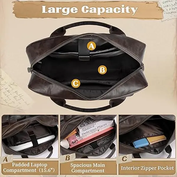 RAINSMORE 15.6 Inch Men PU Vegan Leather Waterproof Office Work Bag – Color: Brown – View 3