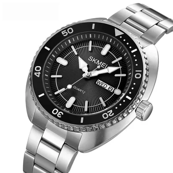 SKMEI 2256 Classic Luxury Japanese Quartz Stainless Steel Men's Watch – Dial Color: Black, Strap Color: Silver – View 2