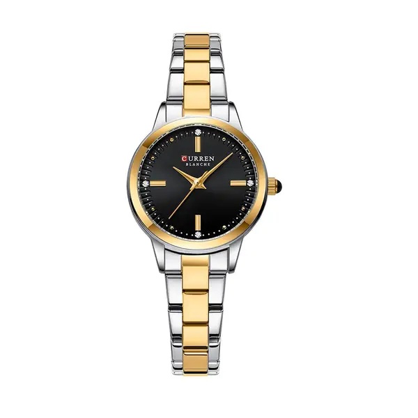 CURREN 9094 Latest Elegant Stainless Steel Classic Women Quartz Watch – Dial Color: Black, Strap Color: Gold  – View 1