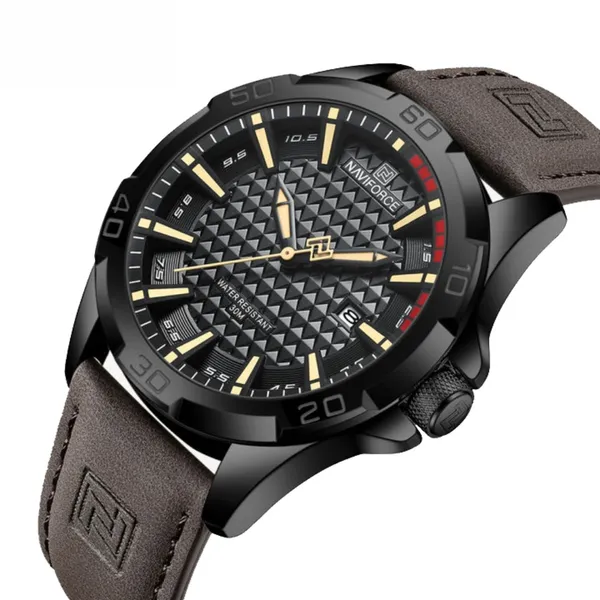 NAVIFORCE NF8023 Luxury Military Leather Sport Quartz Men's Watch – Dial Color: Black, Strap Color:  Brown  – View 2