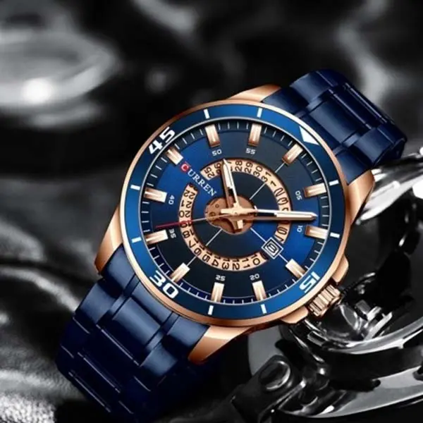 Curren 8359 Luxury Stainless Steel Calendar Men's Watch – Dial Color: Blue, Strap Color: Blue – View 3
