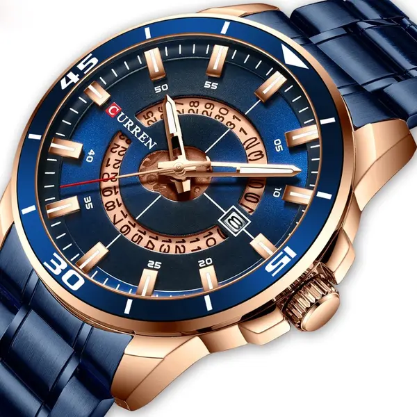 Curren 8359 Luxury Stainless Steel Calendar Men's Watch – Dial Color: Blue, Strap Color: Blue – View 2