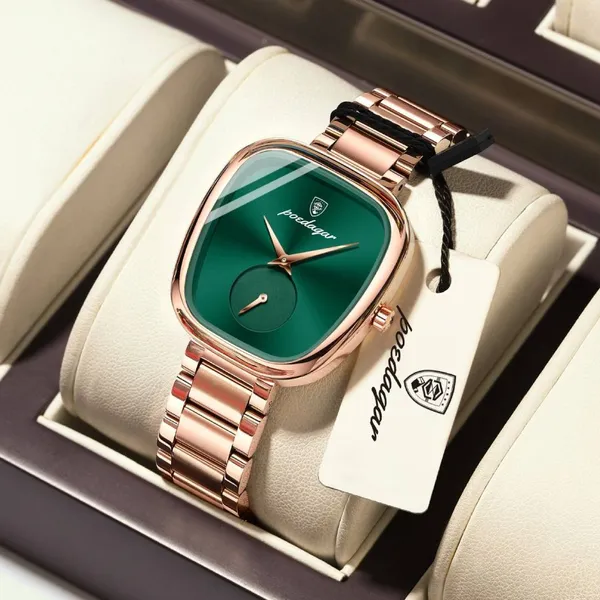 Poedagar 783 Luxury Stainless Steel Quartz Women’s Watch – Dial Color: Green, Strap Color: Rose – View 3