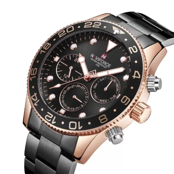 NAVIFORCE 9147 Fashion Full Steel Waterproof Casual Quartz Men's Watch – Dial Color: Black, Strap Color: Black – View 2