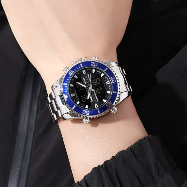 Skmei 1850 Dual Movement Waterproof Multifunction Men's Watch – Dial Color: Blue, Strap Color: Silver – View 4