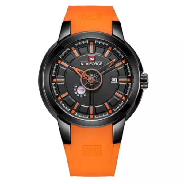 NAVIFORCE 9107 Luxury Brand Military Quartz Analog Sports Men's Watch – Dial Color: Black, Strap Color: Orange – View 1