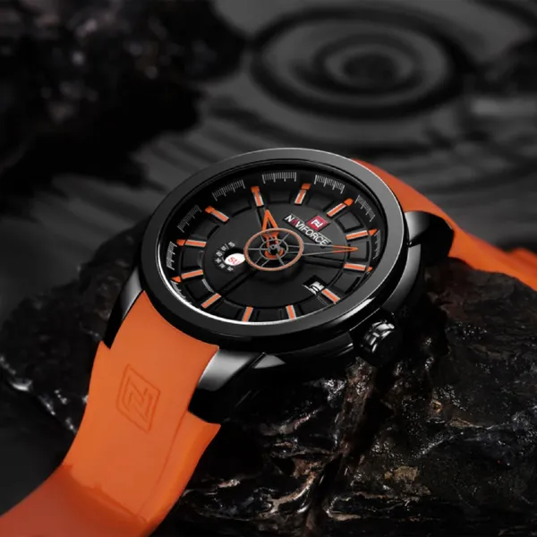 NAVIFORCE 9107 Luxury Brand Military Quartz Analog Sports Men's Watch – Dial Color: Black, Strap Color: Orange – View 3