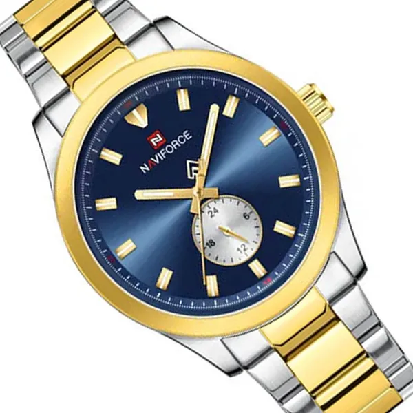 NAVIFORCE NF9231 High Quality Stainless Steel Waterproof Analog Men's Watch – Dial Color: Blue, Strap Color: Gold  – View 2