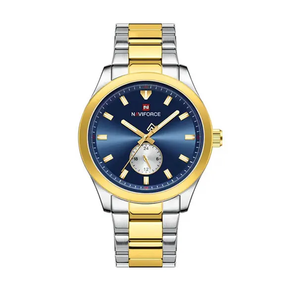 NAVIFORCE NF9231 High Quality Stainless Steel Waterproof Analog Men's Watch – Dial Color: Blue, Strap Color: Gold  – View 1