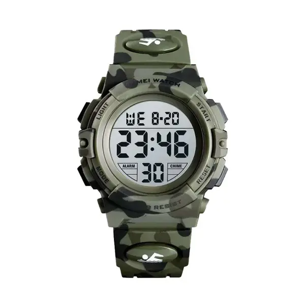 SKMEI 1548 Digital Camouflage PU Leather Luminous Sporty Kid's Watch – Dial Color: Black, Strap Color: Green  – View 1