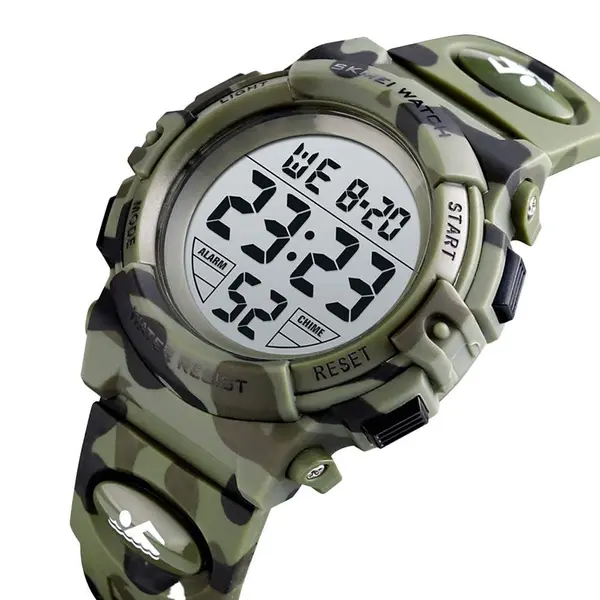 SKMEI 1548 Digital Camouflage PU Leather Luminous Sporty Kid's Watch – Dial Color: Black, Strap Color: Green  – View 2