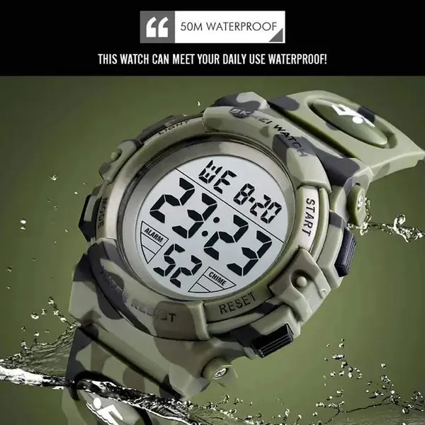 SKMEI 1548 Digital Camouflage PU Leather Luminous Sporty Kid's Watch – Dial Color: Black, Strap Color: Green  – View 3