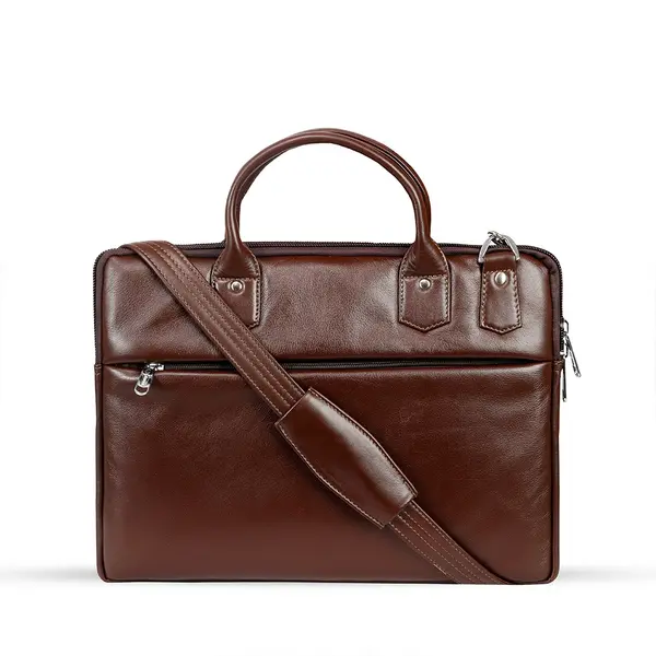 Men's 17.3 Inch Water-resistant Canvas Computer Office Work Bag – Color: Brown – View 1
