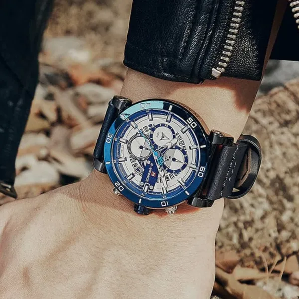 Naviforce NF9131 Analog Sports Leather Quartz Men's Watch – Dial Color: White, Strap Color: Blue – View 4