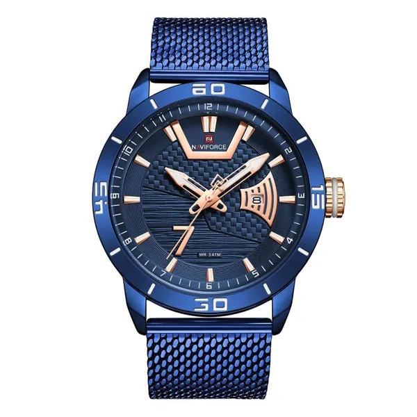 NAVIFORCE NF9155A Stainless Steel Date Function Luxury Men's Watch – Dial Color: Blue, Strap Color: Blue – View 1