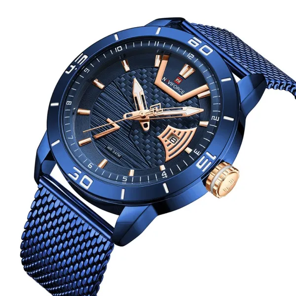 NAVIFORCE NF9155A Stainless Steel Date Function Luxury Men's Watch – Dial Color: Blue, Strap Color: Blue – View 2