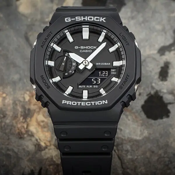 Casio GA-2100-1A DR BK G-Shock Men's Multifunctional Backlit Sports Analog Digital Wristwatch – Dial Color: White, Strap Color: Black – View 3