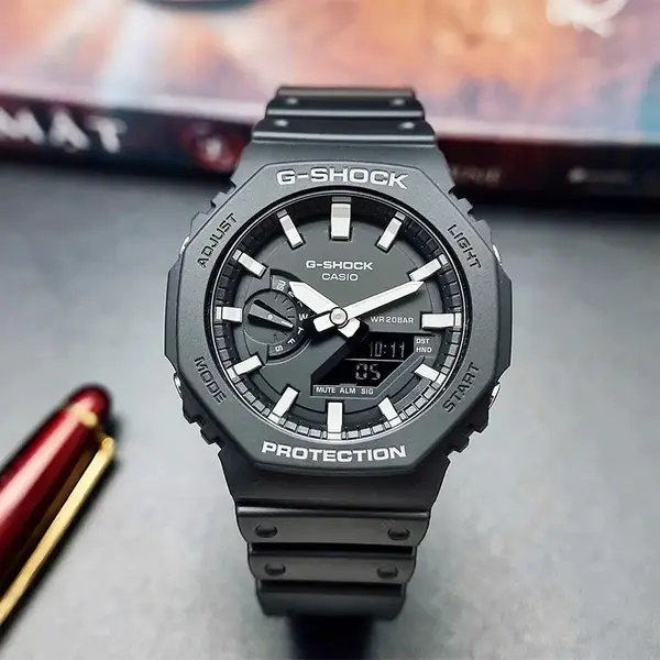 Casio GA-2100-1A DR BK G-Shock Men's Multifunctional Backlit Sports Analog Digital Wristwatch – Dial Color: White, Strap Color: Black – View 4