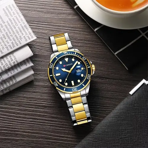 Curren 8388 High Quality Stainless Steel Belt Calendar Men's Watch – Dial Color: Blue, Strap Color: White Gold – View 5