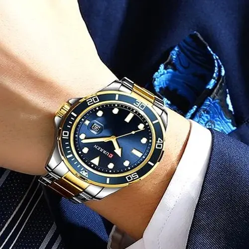 Curren 8388 High Quality Stainless Steel Belt Calendar Men's Watch – Dial Color: Blue, Strap Color: White Gold – View 4