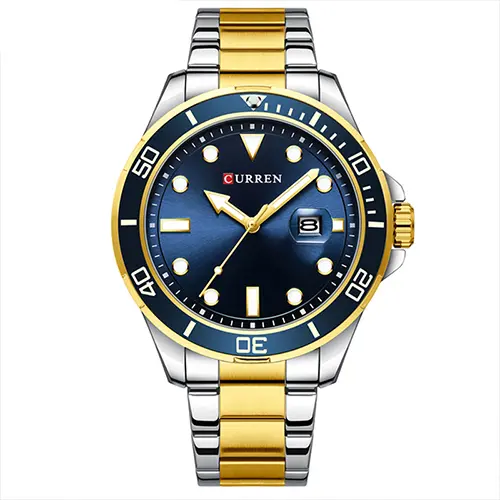 Curren 8388 High Quality Stainless Steel Belt Calendar Men's Watch – Dial Color: Blue, Strap Color: White Gold – View 1