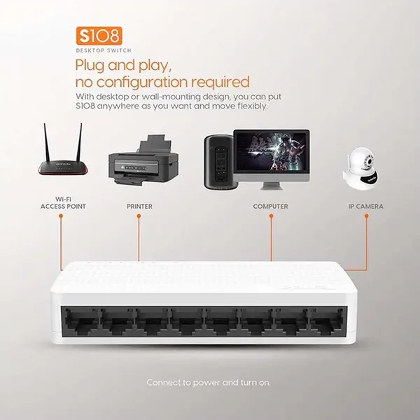 Tenda S108 8 Port 10/100 Megabit Network Switch – View 4