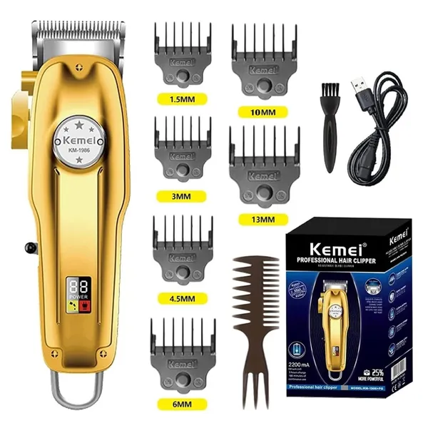 Kemei KM 1986 + PG Professional Trimmer Hair Clipper Cordless – Color: Gold – View 1
