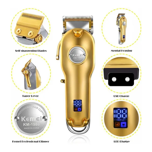 Kemei KM 1986 + PG Professional Trimmer Hair Clipper Cordless – Color: Gold – View 2