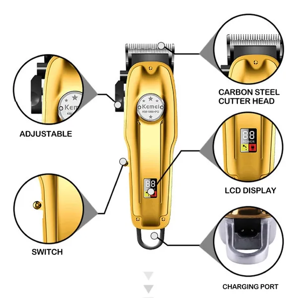 Kemei KM 1986 + PG Professional Trimmer Hair Clipper Cordless – Color: Gold – View 3