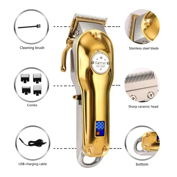 Kemei KM 1986 + PG Professional Trimmer Hair Clipper Cordless – Color: Gold – View 5