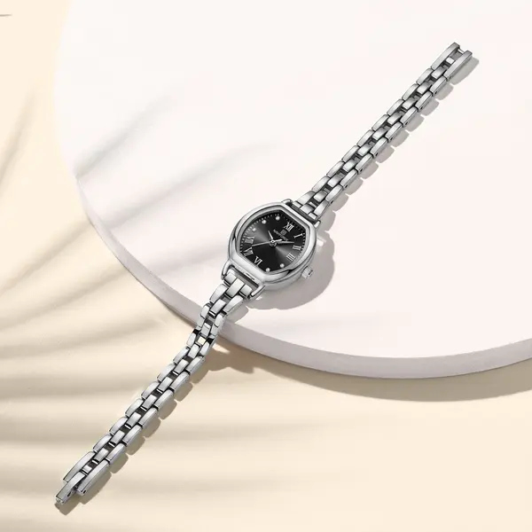 NAVIFORCE NF5035 Ladies High Quality Stainless Steel Waterproof Bracelet Elegant Barrel Shape Dress Watch – Dial Color: Black, Strap Color: Silver – View 3
