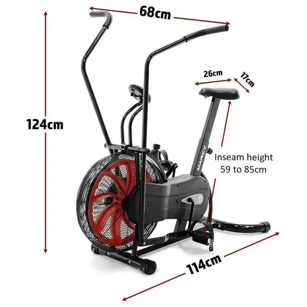 Marcy NS-1000 black and red, 48.75 x 26.75 x 45.00 inches Fan Exercise Bike with Air Resistance System – View 2