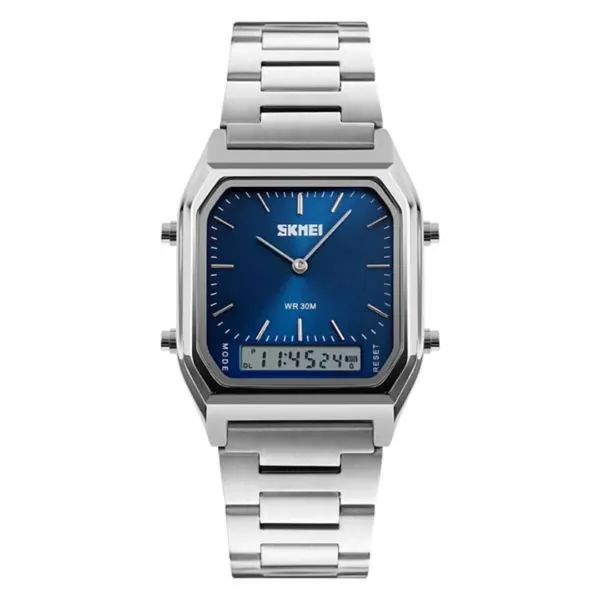 Skmei 1220 Stianless Steel Dual Display Digital Men's Watch – Dial Color: Blue, Strap Color: Silver – View 1