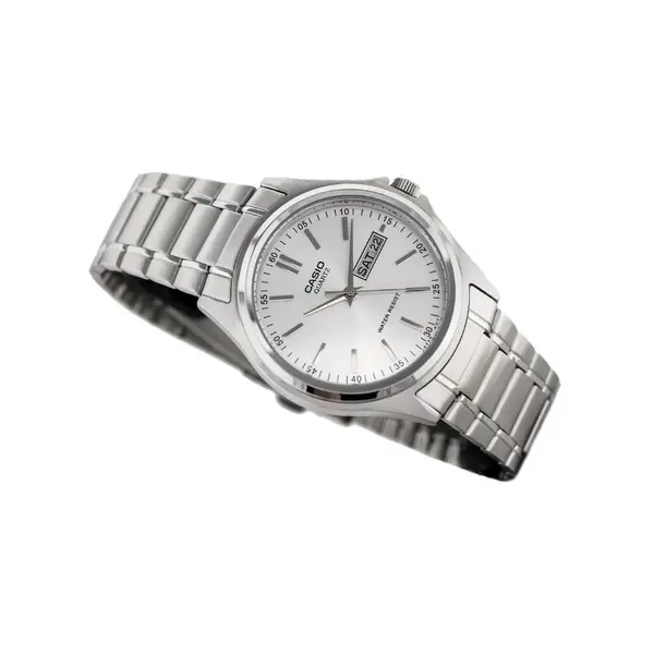 Casio MTP-1239D-1ADF Enticer Ion Plated Stainless Steel Strap Water Resistant Analog Men's Wristwatch – Dial Color: White, Strap Color: Silver – View 2