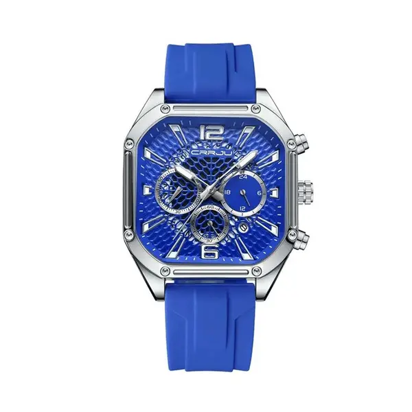 CRRJU 2311 Comfortable Silicone Band Multifunctional Sports Men's Watch – Dial Color: Silver, Strap Color: Blue – View 1