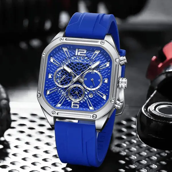 CRRJU 2311 Comfortable Silicone Band Multifunctional Sports Men's Watch – Dial Color: Silver, Strap Color: Blue – View 3