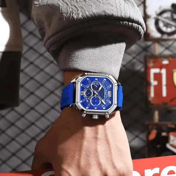 CRRJU 2311 Comfortable Silicone Band Multifunctional Sports Men's Watch – Dial Color: Silver, Strap Color: Blue – View 4