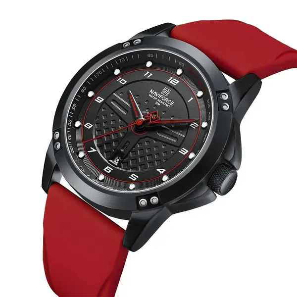 Naviforce NF8031 Lightweight Comfortable Silicone Band Simple Sports Men's Watch – Dial Color: Black, Strap Color: Red – View 3