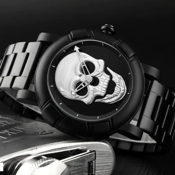 Skmei 9178 Skull Quartz Audlt Watch for Men – Dial Color: White, Strap Color: Black – View 3