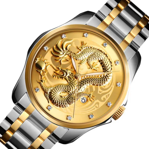 SKMEI 9193 Stainless Steel Fashion Business Men's Watch – Dial Color: Gold, Strap Color: Silver – View 2